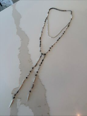 Stella & Dot Silver and Black Beaded Lariat